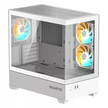 GIGABYTE C201 PANORAMIC ICE pc-behuizing – Mid Tower, m-ATX, 360mm-radiatorondersteuning, 3 voorgeïnstalleerde ventilatoren, USB 3.0, RGB Fusion-ondersteuning