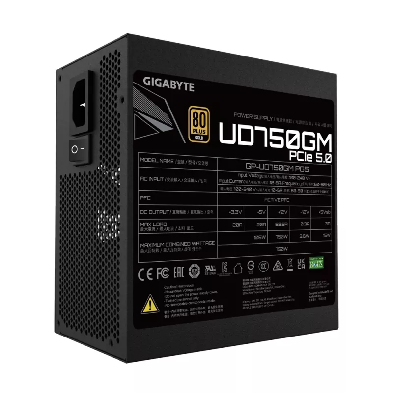 GIGABYTE UD750GM PG5 voeding 750 W 20+4 pin ATX ATX zwart
