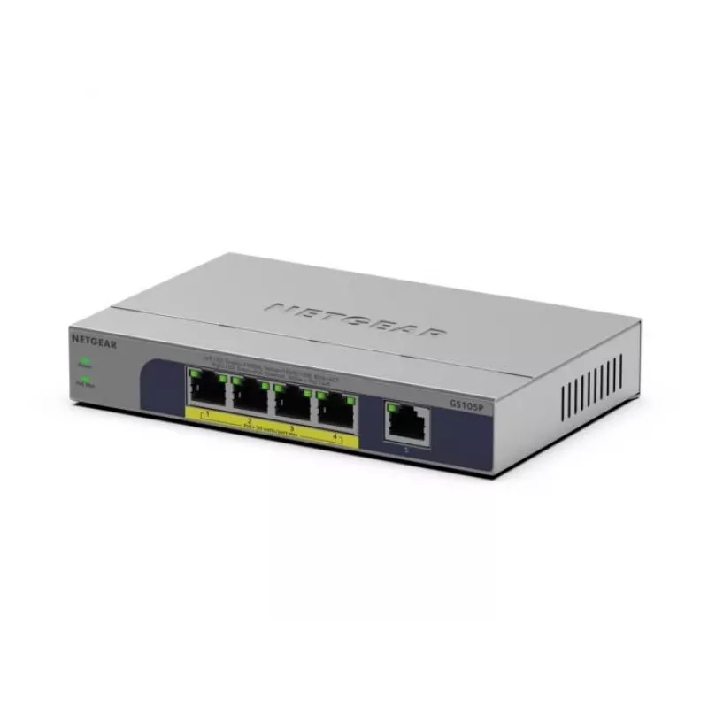 Unmanaged 5-poorts PoE-switch Netgear GS105P 1Gb Ethernet met Power over Ethernet (GS105P-300EUS)
