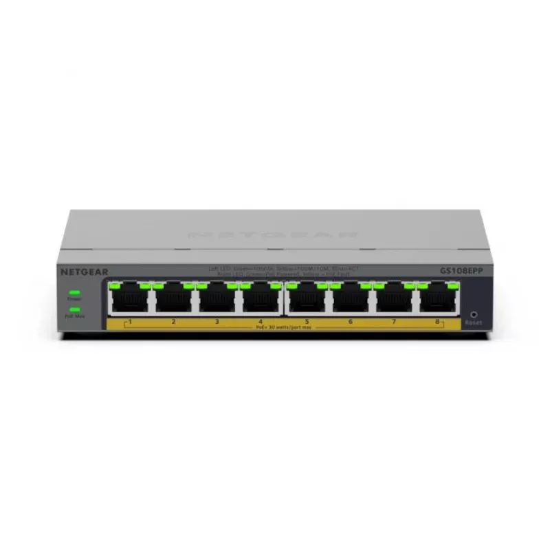 NETGEAR GS108EPP Unmanaged Gigabit Ethernet (10/100/1000) Power over Ethernet (PoE) desktop/wandmontage grijs