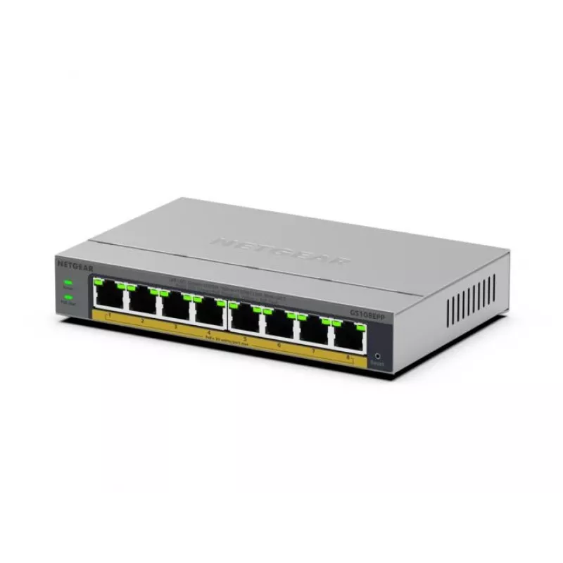 NETGEAR GS108EPP Unmanaged Gigabit Ethernet (10/100/1000) Power over Ethernet (PoE) desktop/wandmontage grijs