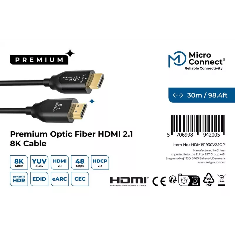 Microconnect Premium Optic HDMI-kabel 30 m