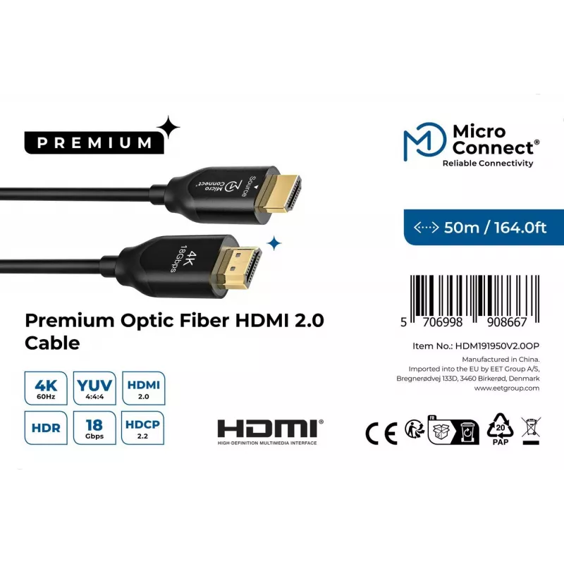 Microconnect Premium Optic HDMI-kabel 50 m