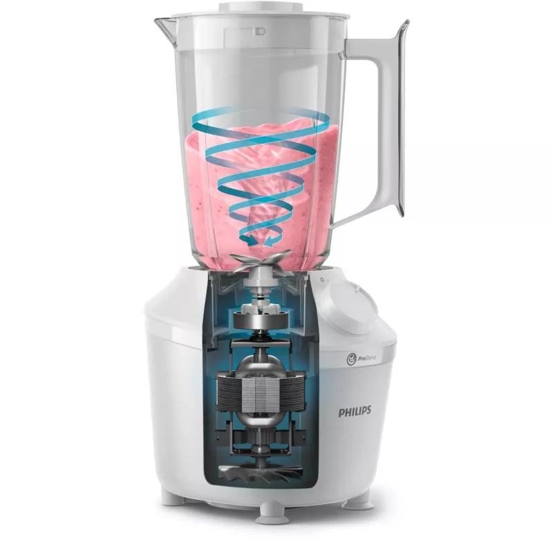 Tafelblender Philips HR2041/00 — 450 W, 1,9 L kunststof kan, RVS-messen, wit