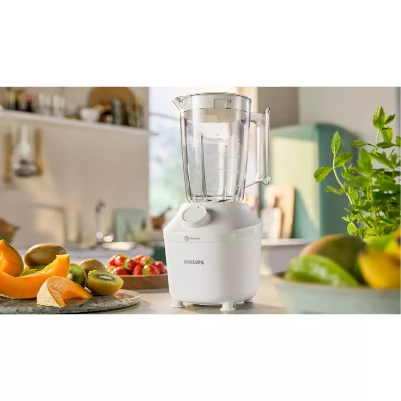 Tafelblender Philips HR2041/00 — 450 W, 1,9 L kunststof kan, RVS-messen, wit