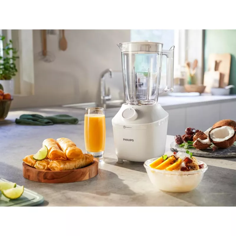 Tafelblender Philips HR2041/00 — 450 W, 1,9 L kunststof kan, RVS-messen, wit