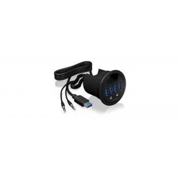 ICY BOX IB-HUB1403A 4-poorts USB 3.0-bureauhub met audio-in/uitgang, zwart