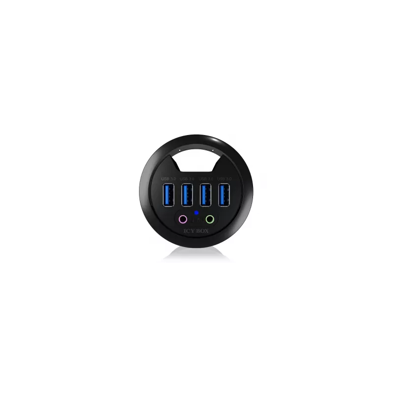 ICY BOX IB-HUB1403A 4-poorts USB 3.0-bureauhub met audio-in/uitgang, zwart