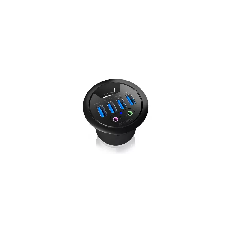 ICY BOX IB-HUB1403A 4-poorts USB 3.0-bureauhub met audio-in/uitgang, zwart