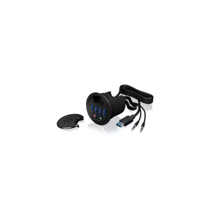 ICY BOX IB-HUB1403A 4-poorts USB 3.0-bureauhub met audio-in/uitgang, zwart