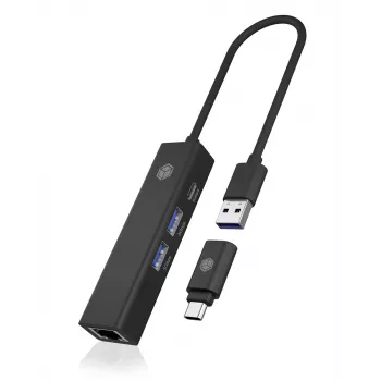 ICY BOX IB-HUB1439-LAN bedraad USB 3.2 Gen 1 (3.1 Gen 1) Type-A zwart