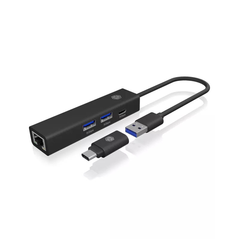 ICY BOX IB-HUB1439-LAN bedraad USB 3.2 Gen 1 (3.1 Gen 1) Type-A zwart