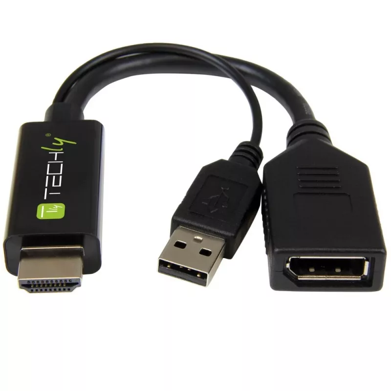 Techly ICOC-HDMI-DP12A HDMI-naar-DisplayPort-adapter met USB-voeding, 4K 30 Hz