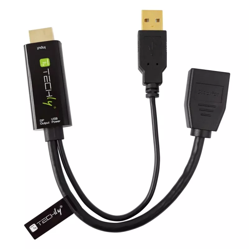 Techly ICOC-HDMI-DP12A HDMI-naar-DisplayPort-adapter met USB-voeding, 4K 30 Hz