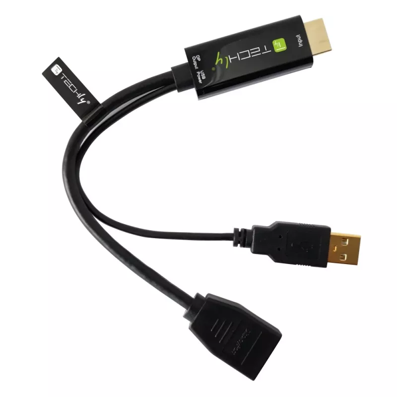 Techly ICOC-HDMI-DP12A HDMI-naar-DisplayPort-adapter met USB-voeding, 4K 30 Hz