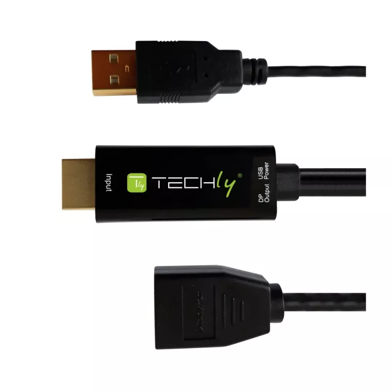 Techly ICOC-HDMI-DP12A HDMI-naar-DisplayPort-adapter met USB-voeding, 4K 30 Hz
