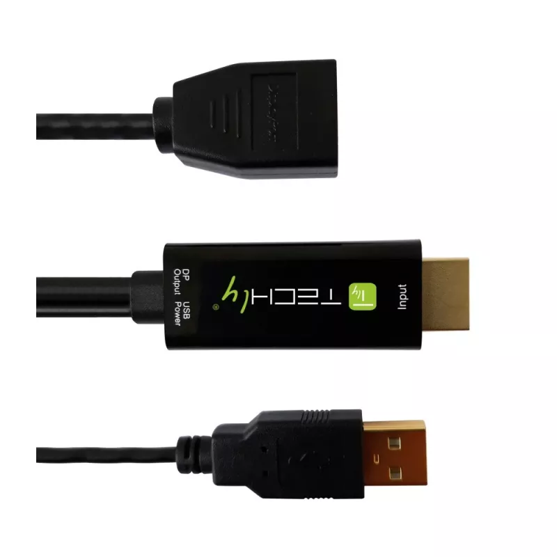 Techly ICOC-HDMI-DP12A HDMI-naar-DisplayPort-adapter met USB-voeding, 4K 30 Hz