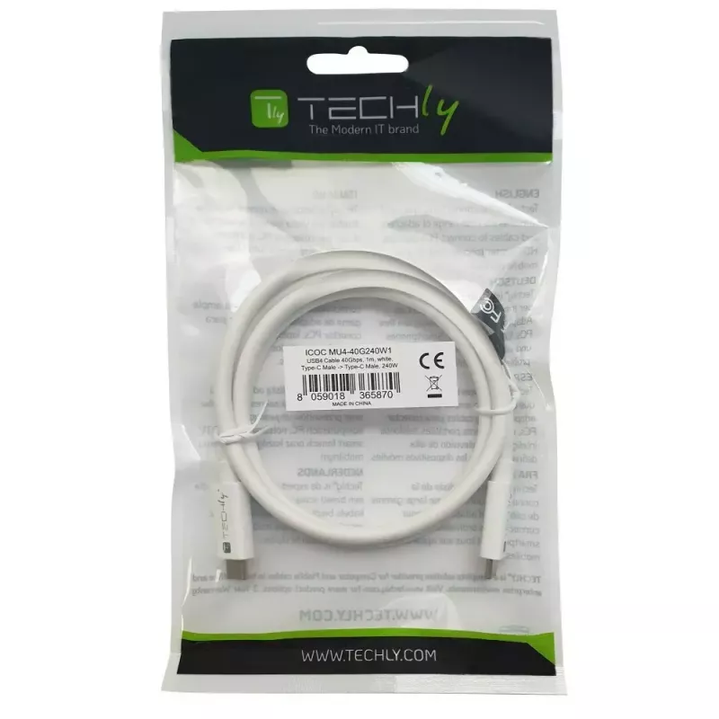 Techly ICOC-MU4-40G240W1 USB-kabel USB4 Gen 3x2 1 m USB C wit