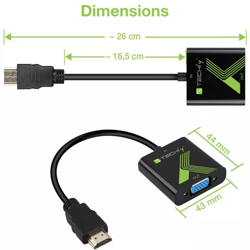 Techly kabelconverter-adapter HDMI naar VGA met audio IDATA HDMI-VGA2A