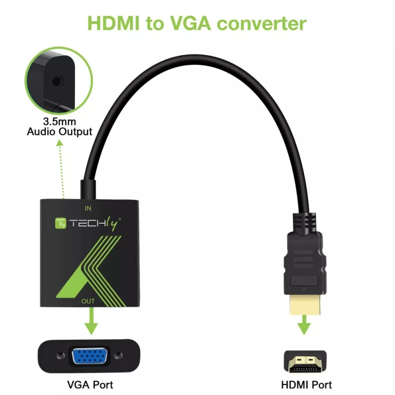 Techly kabelconverter-adapter HDMI naar VGA met audio IDATA HDMI-VGA2A