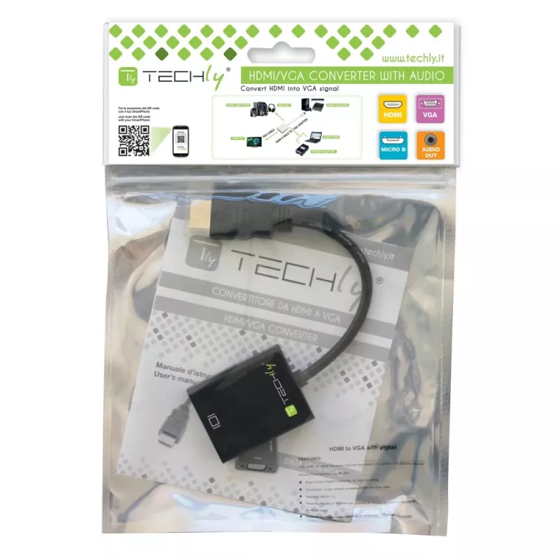 Techly kabeladapter converter HDMI naar VGA met micro-USB en audio IDATA HDMI-VGA2AU