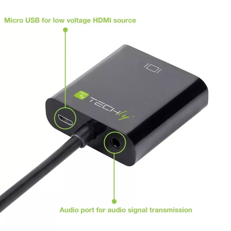 Techly kabeladapter converter HDMI naar VGA met micro-USB en audio IDATA HDMI-VGA2AU