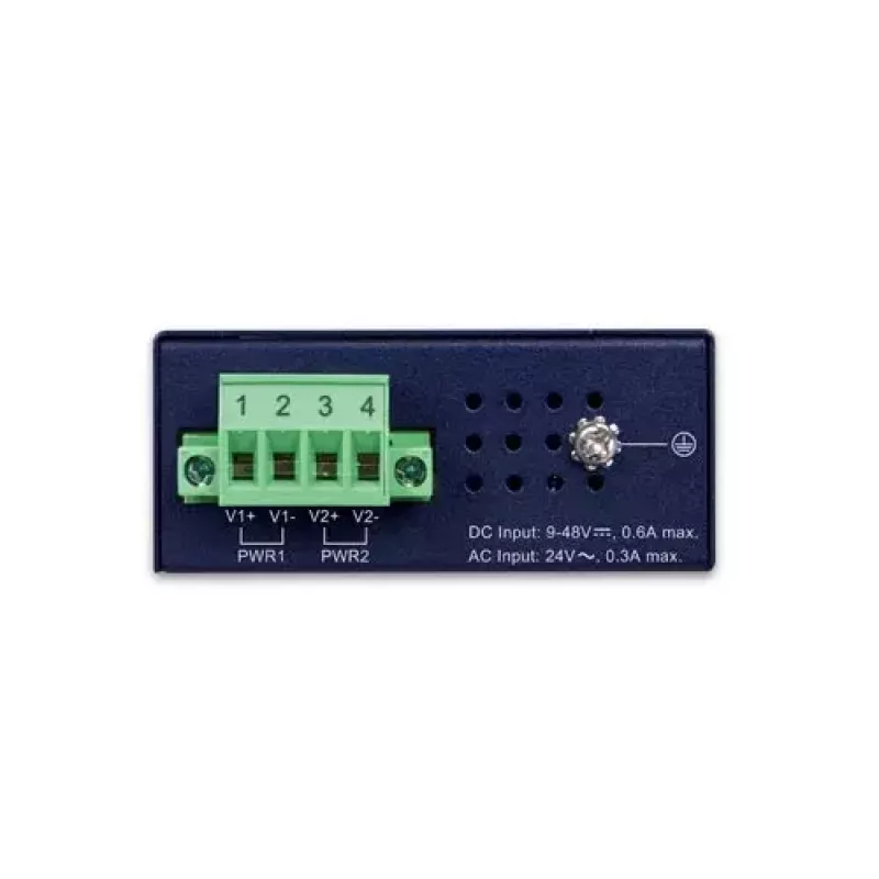 Unmanaged Gigabit Ethernet-switch PLANET IGS-510TF — 4 x 10/100/1000 Mbps, 10 Gbit/s switching, 9–48V DC, wandmontage