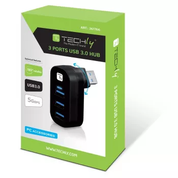 Techly IUSB3-HUB3-ROTB Interface Hub USB 3.2 Gen 1 (3.1 Gen 1) Type-A 5000 Mbit/s Zwart