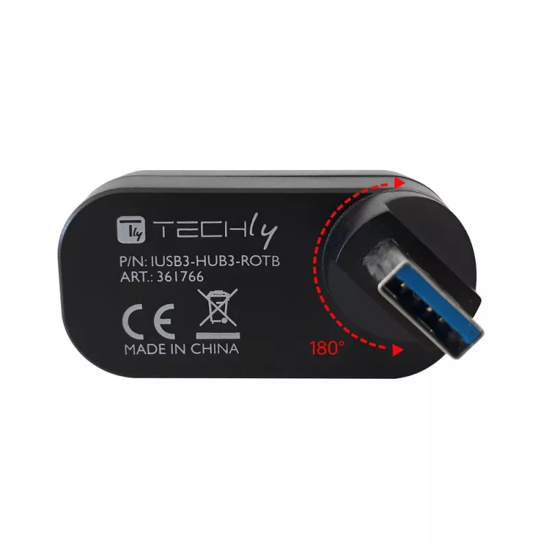 Techly IUSB3-HUB3-ROTB Interface Hub USB 3.2 Gen 1 (3.1 Gen 1) Type-A 5000 Mbit/s Zwart