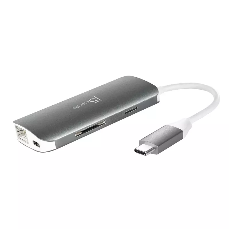 j5create JCD383 USB-C™ 9-in-1 Multi-Adapter, Zilver en Wit
