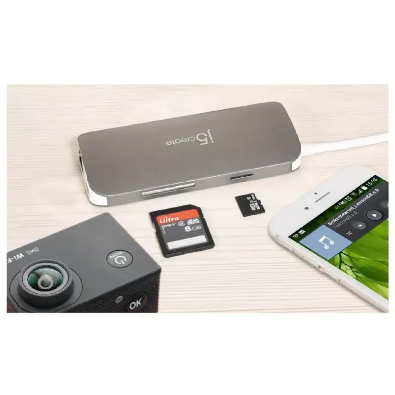 j5create JCD383 USB-C™ 9-in-1 Multi-Adapter, Zilver en Wit
