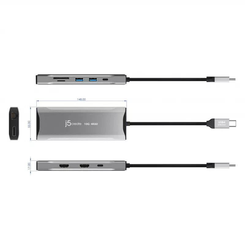 j5create JCD397-N 4K60 Elite USB-C Multi-Monitor Mini Dock Bedraad USB 3.2 Gen 1