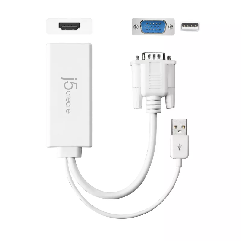 j5create JDA214 VGA-naar-HDMI Video-Audio-Adapter Wit 0,176 m