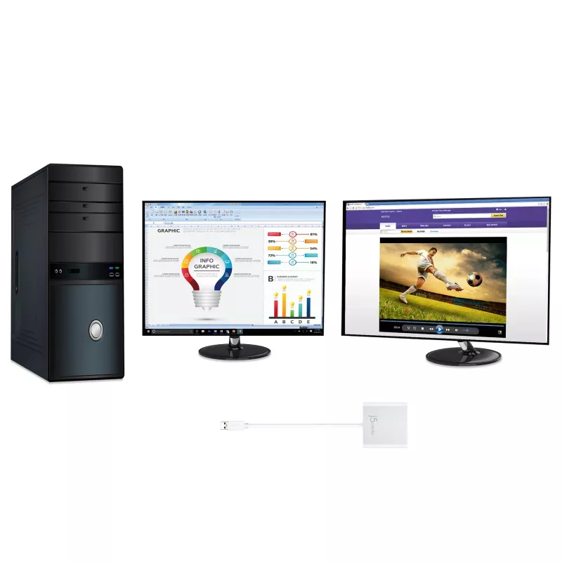 j5create JUA365 USB™ 3.0 naar Dual HDMI Multi-Monitor-Adapter, Zilver