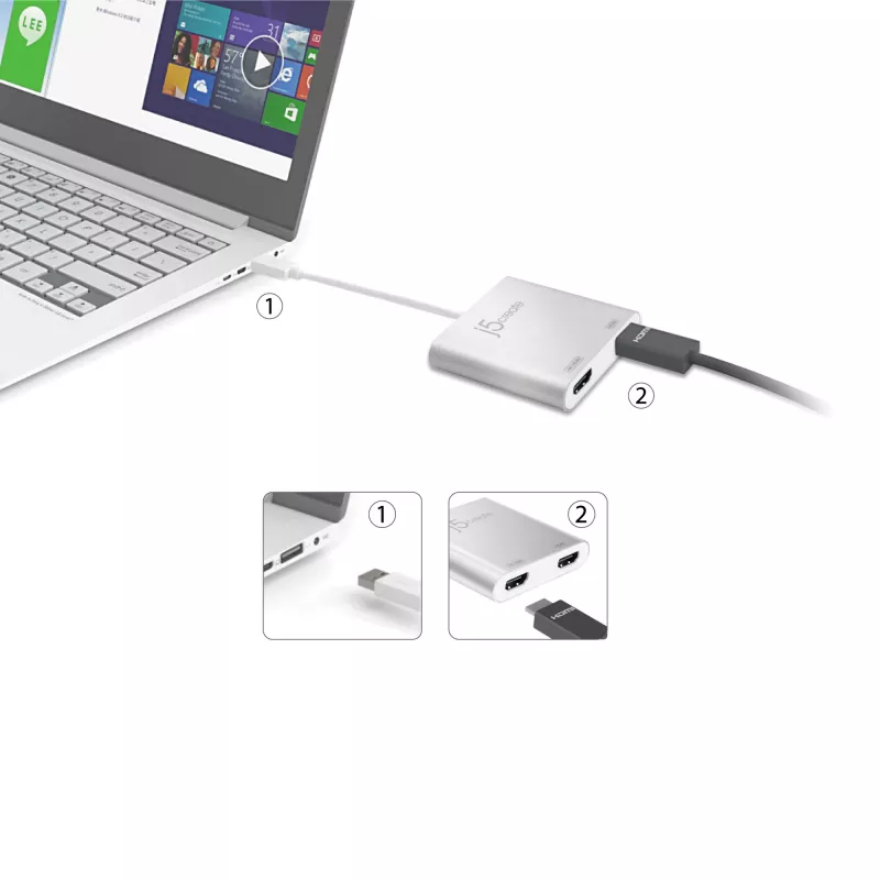 j5create JUA365 USB™ 3.0 naar Dual HDMI Multi-Monitor-Adapter, Zilver
