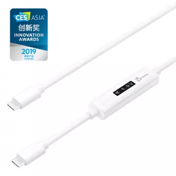 j5create JUCP14 USB-C™ 2.0 naar USB-C™ kabel met dynamische OLED-vermogensmeter, wit, 1,2 m