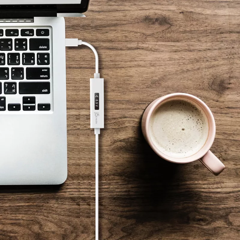 j5create JUCP14 USB-C™ 2.0 naar USB-C™ kabel met dynamische OLED-vermogensmeter, wit, 1,2 m