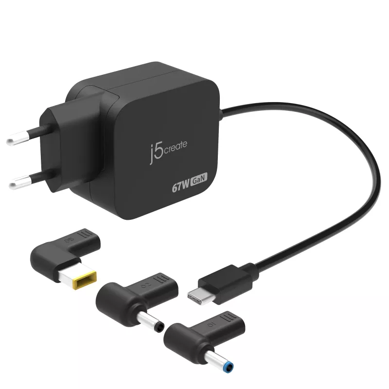 j5create JUP1565DCE3A-EN 67W GaN PD USB-C® Mini-opladers met 3 soorten DC-stekkers - EU