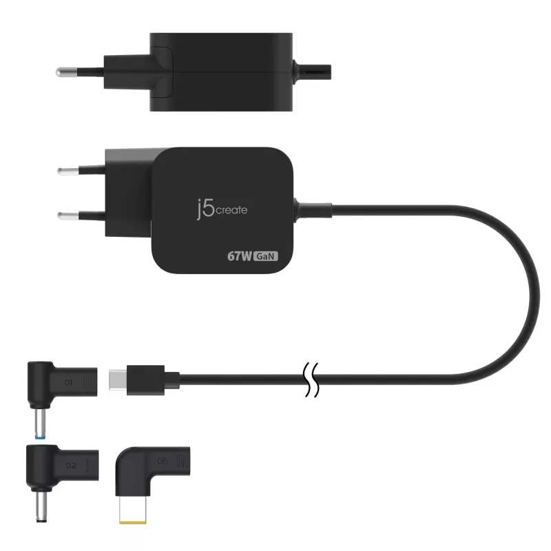 j5create JUP1565DCE3A-EN 67W GaN PD USB-C® Mini-opladers met 3 soorten DC-stekkers - EU