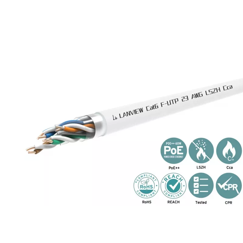 Cat6 F-UTP netwerkkabel 4x2xAWG23 LSZH wit 305m