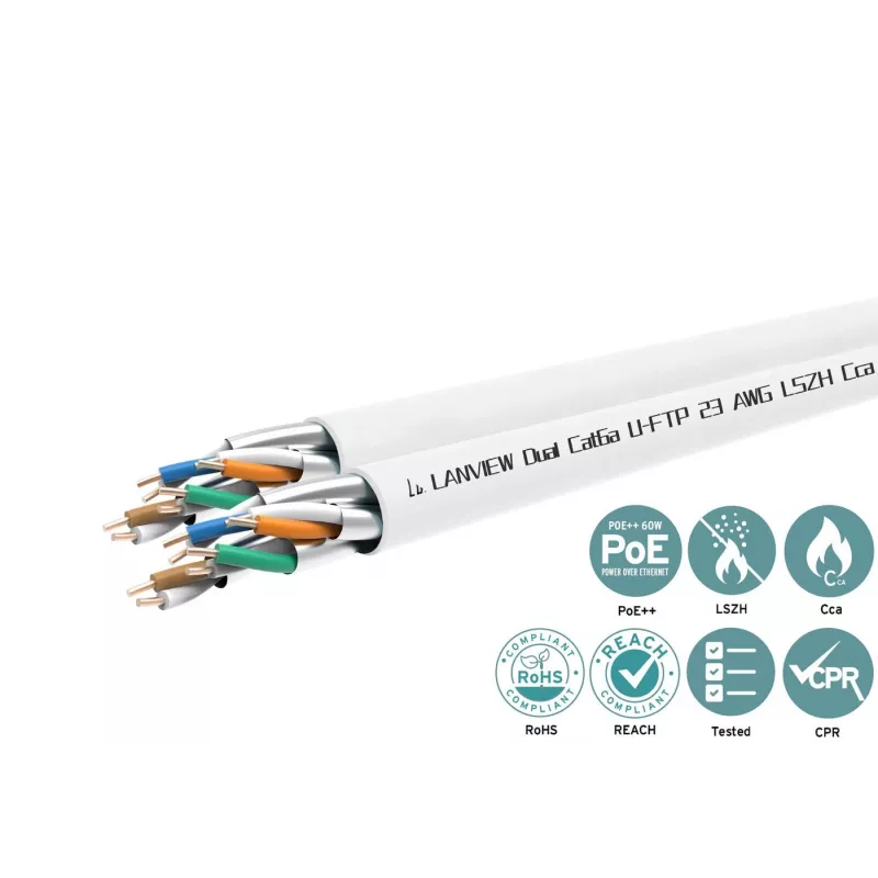 Cat6a U-FTP dual-netwerkkabel 4x2xAWG23 LSZH wit