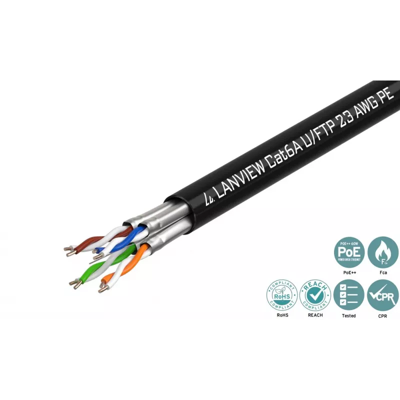 Lanview LVN122445 Cat6a U-FTP netwerkkabel 4x2xAWG23, 500 m, zwart