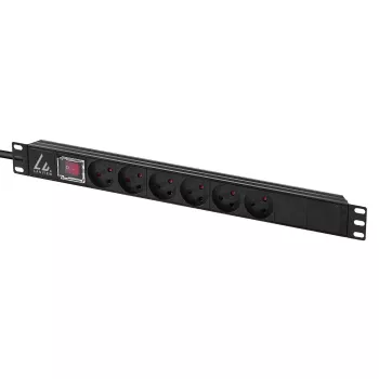 Lanview LVR-3MDK-SW-DK6 19 inch rackstekkerdoos, 1U, 13 A, met aan-/uitschakelaar