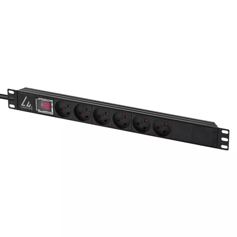 Lanview LVR-3MDK-SW-DK6 19-inch rack-stekkerdoos, 1U, 13 A, met aan/uit-schakelaar