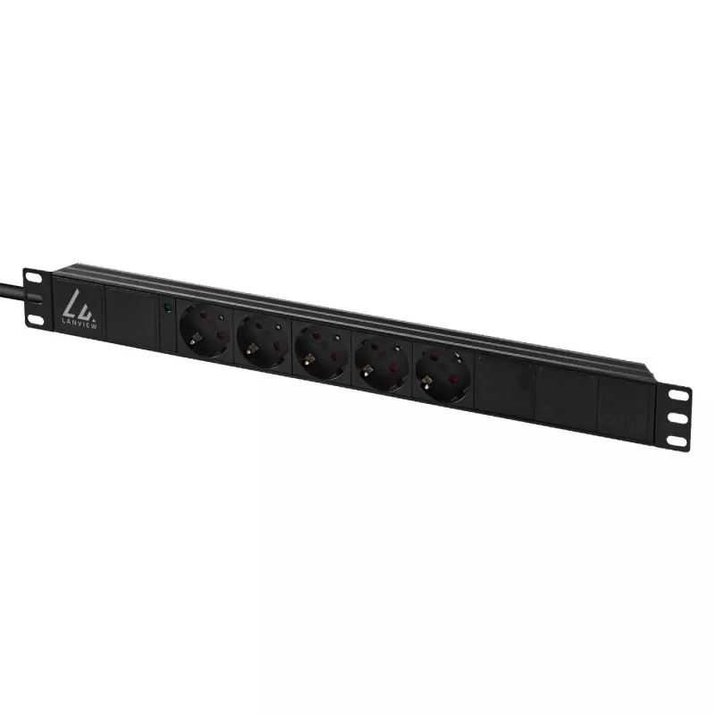Lanview 19 inch rackstroomverdeler 1U 10A, 5x Schuko (LVR-3MSCH-LIC-SCH5)