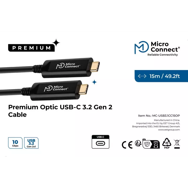 Microconnect MC-USB3.1C15OP USB-kabel USB 3.2 Gen 2 (3.1 Gen 2) 15 m USB C zwart