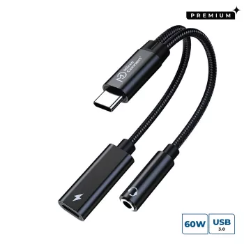 Microconnect MC-USBC-AUDIOCF USB-C-naar-USB-C-PD- en 3,5 mm-audioadapter, 13 cm, zilver