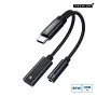 Microconnect MC-USBC-AUDIOCF USB-C-naar-USB-C-PD- en 3,5 mm-audioadapter, 13 cm, zilver