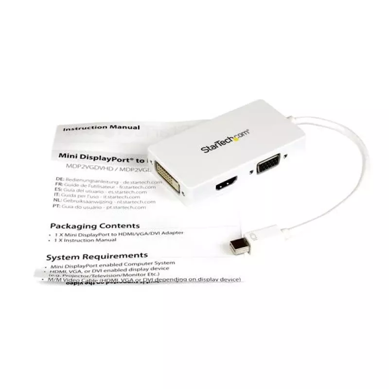 StarTech.com Travel A/V-adapter: 3-in-1 Mini DisplayPort naar VGA DVI of HDMI converter - wit
