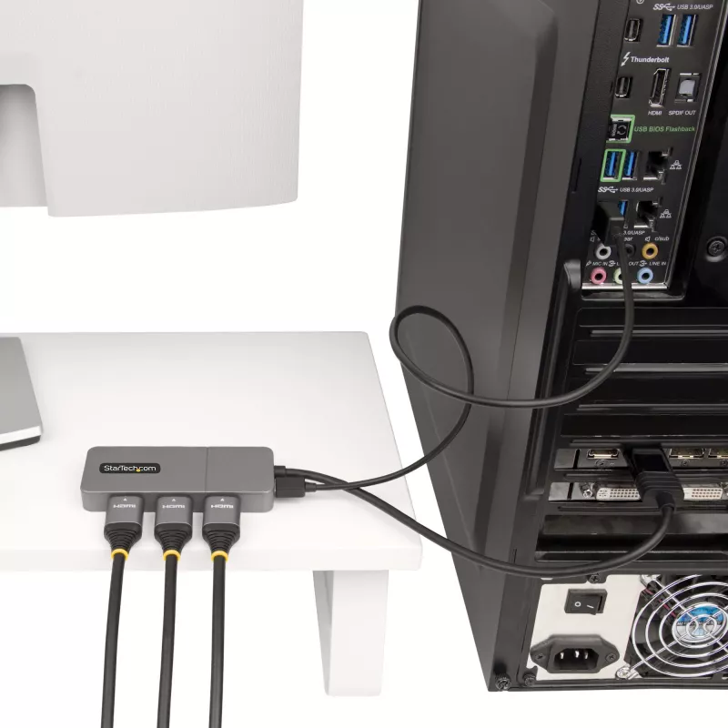 StarTech.com 3-poorts MST-hub - DisplayPort naar 3x HDMI, triple 4K 60Hz monitoren, DP 1.4 multi-monitor videoadapter, 30cm geïntegreerde kabel, USB-gevoed, alleen Windows